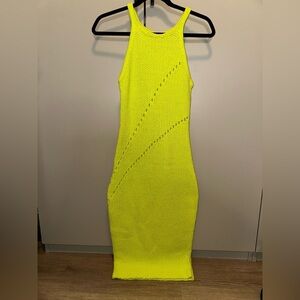 The Sei Neon Yellow Sleeveless Knit Crochet Dress Size XS